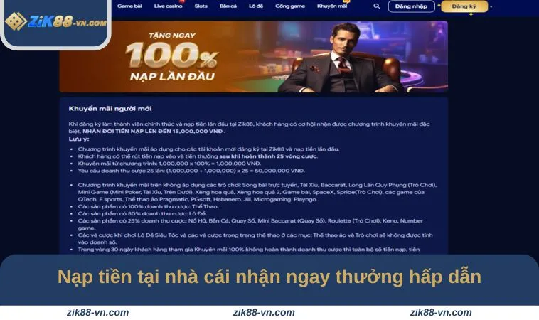 Nạp tiền tại nhà cái nhận ngay thưởng hấp dẫn