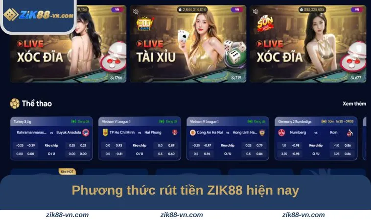 Phương thức rút tiền ZIK88 hiện nay