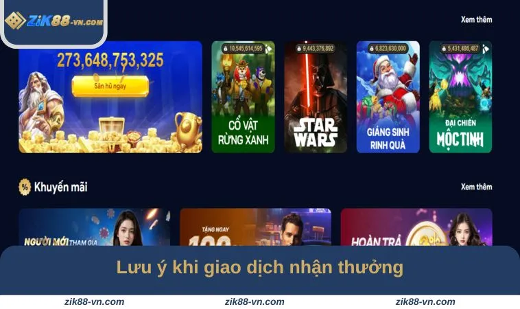 Lưu ý khi giao dịch nhận thưởng